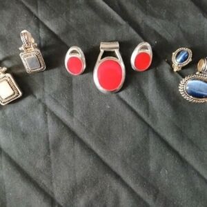 Silver and Red Jewelry Set